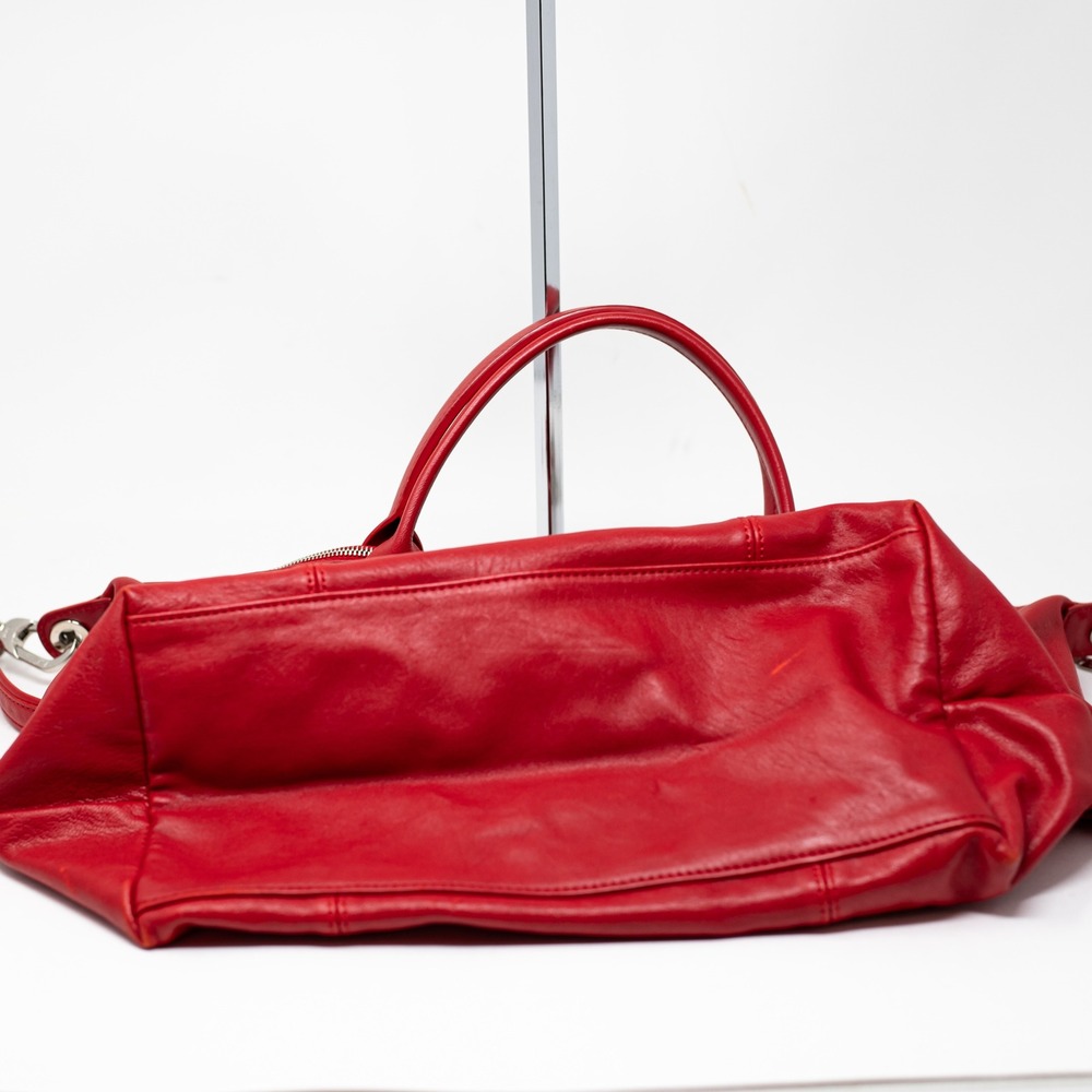 Longchamp Le Pliage Cuir Medium Genuine Leather Crossbody Satchel Bag Purse Red - Picture 5 of 6
